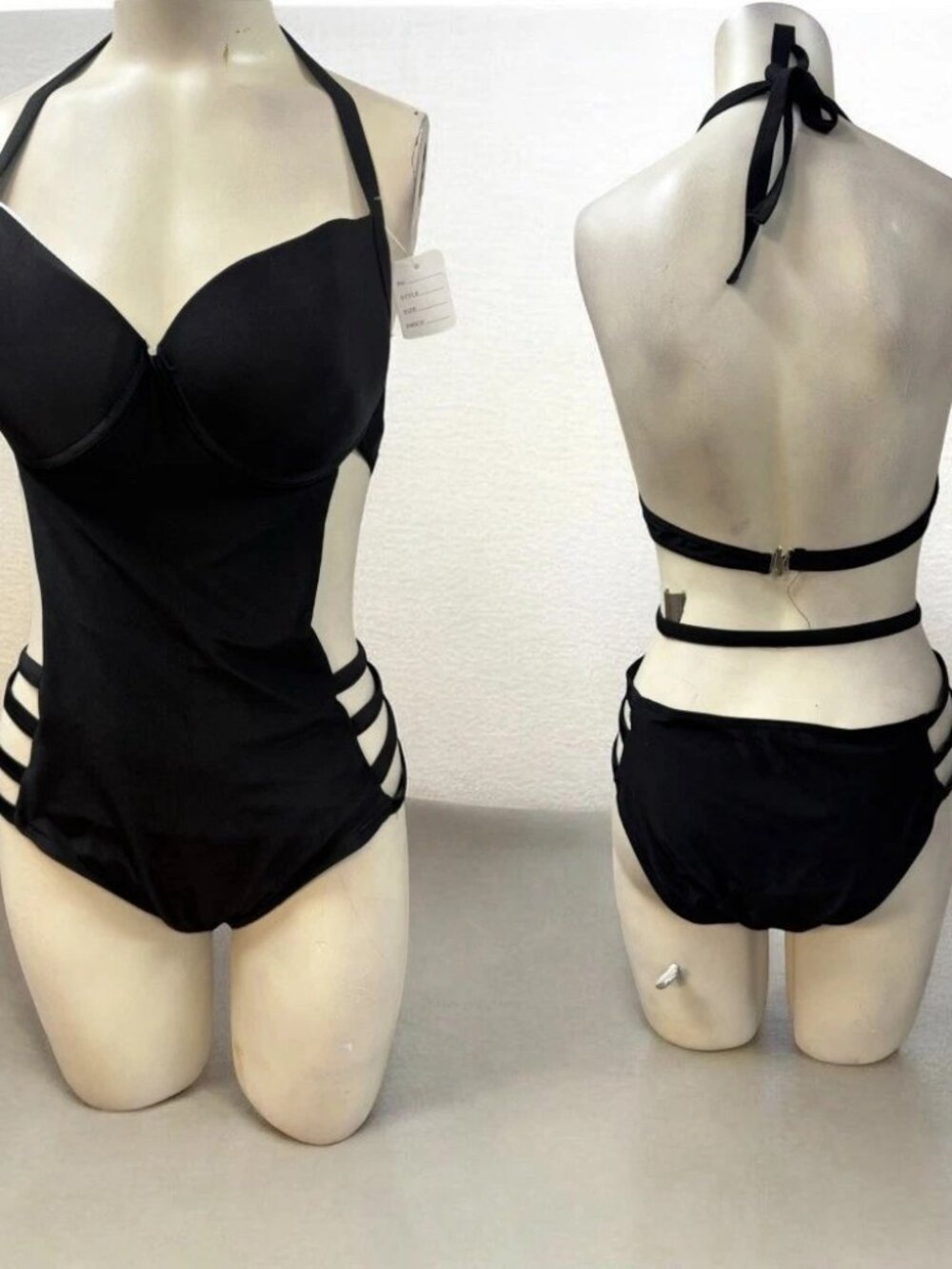 Fashion, Women, One-piece Swimsuit with Strappy bottoms, Black,Sz L Polyamid.!